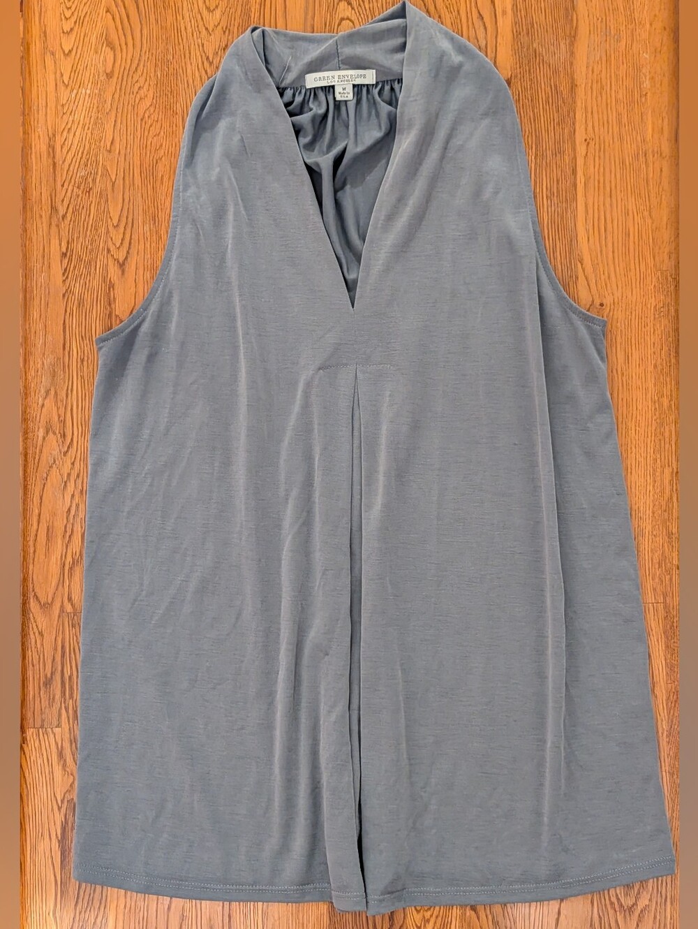 Green Envelope Gray Sleeveless Pleated Front V Neck Tank Top